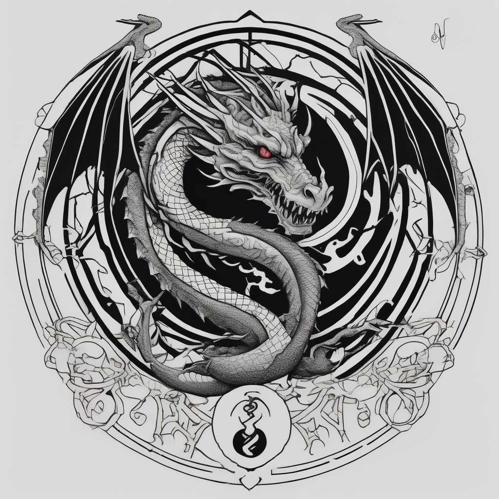 Horror dragon tattoo with cancer zodiac sign on background half sleeve tattoos for men, AI-generated Blackwork tattoo design